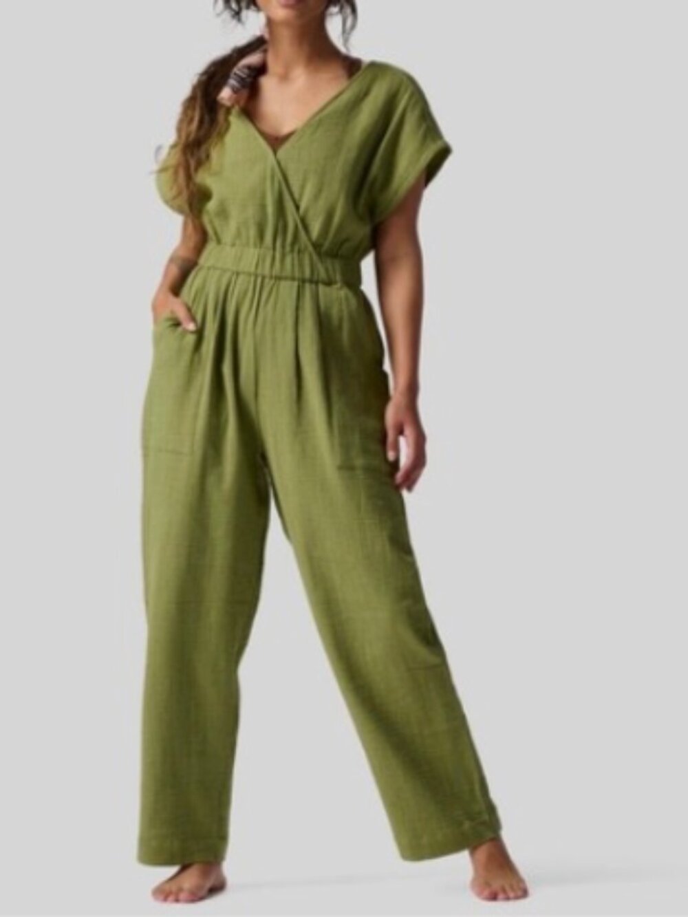 Backcountry Sleeveless Cotton Gauze Jumpsuit - Calliste Green